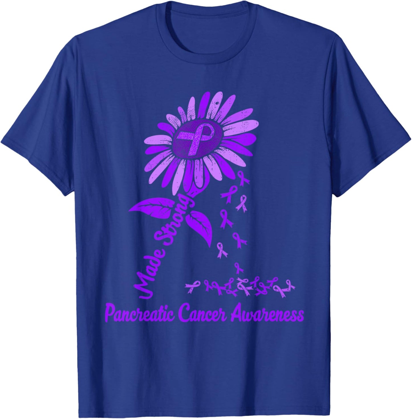 Pancreatic Cancer Awareness Sunflower Ribbon Purple Support T-Shirt - T-Shirt | Royal