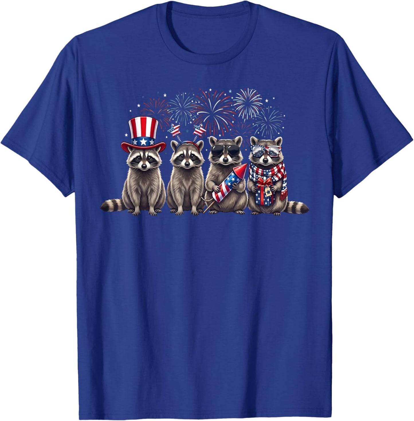 USA Patriotic Cute Raccoon Men Women Kids Funny 4th of July T-Shirt - T-Shirt | Royal
