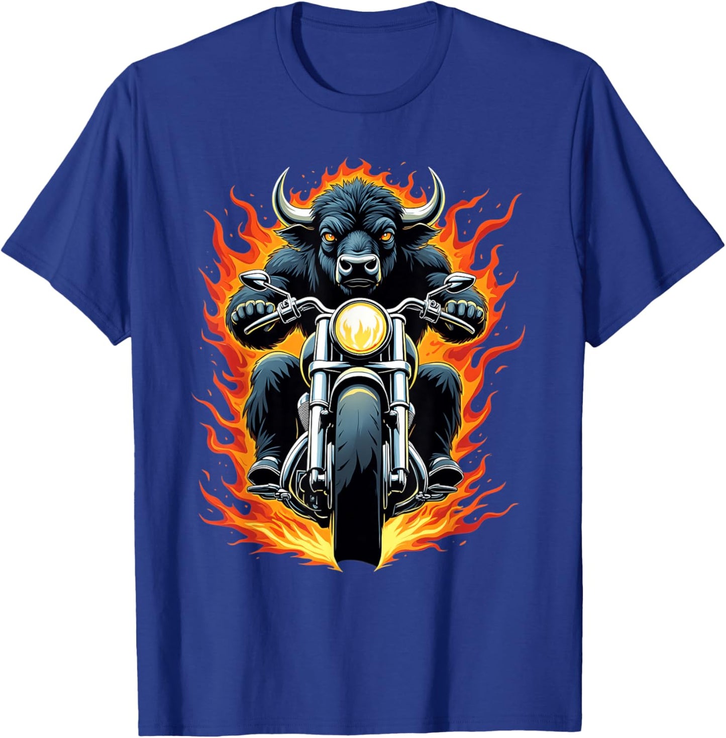 Buffalo Riding a Motorcycle Design Funny Buffalo T-Shirt - T-Shirt | Royal