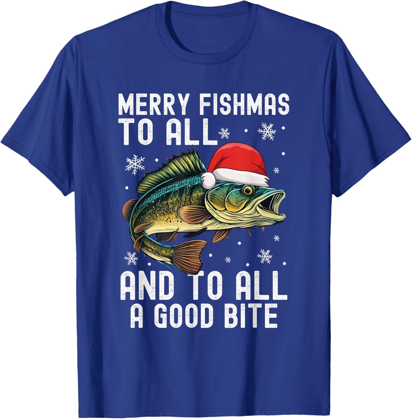 Merry Fishmas to All and to All A Good Bite Funny Xmas T-Shirt - T-Shirt | Royal