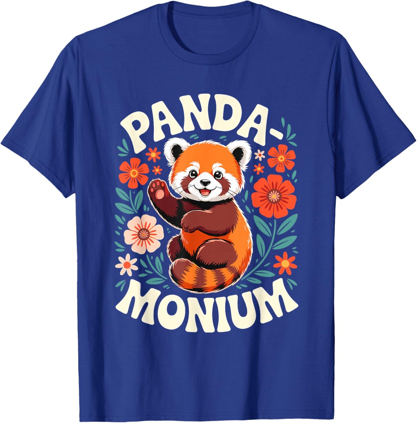 Animal Puns Panda-Monium Cute Floral Red Panda T-Shirt - T-Shirt | Royal