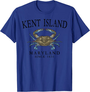 Kent Island Maryland Blue Crab Since 1631 Black Letters T-Shirt - T-Shirt | Royal