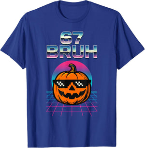 67 Bruh Meme Halloween Pumpkin 6 7 Brainrot Six Seven Kids T-Shirt - T-Shirt | Royal