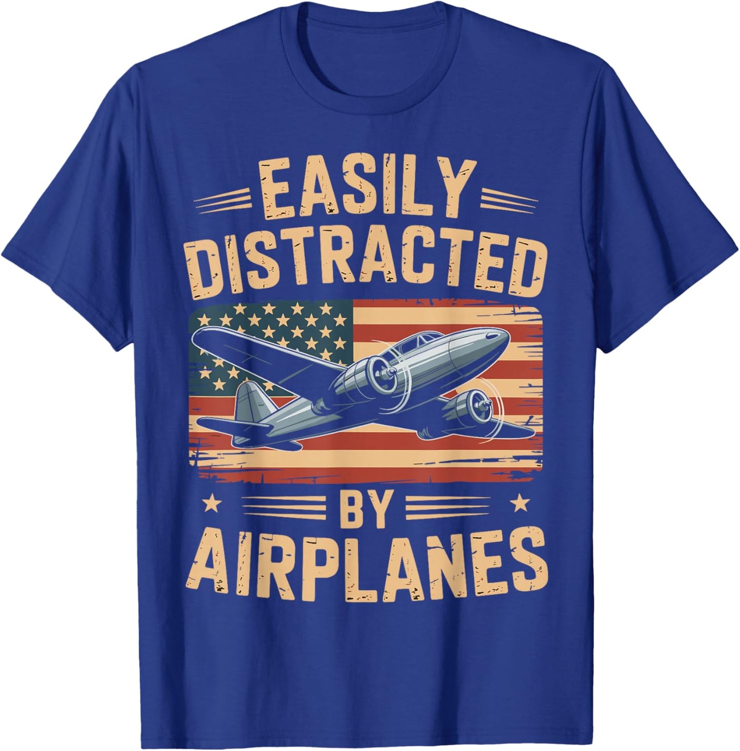 Easily Distracted by Airplanes Aviation Pilot T-Shirt - T-Shirt | Royal
