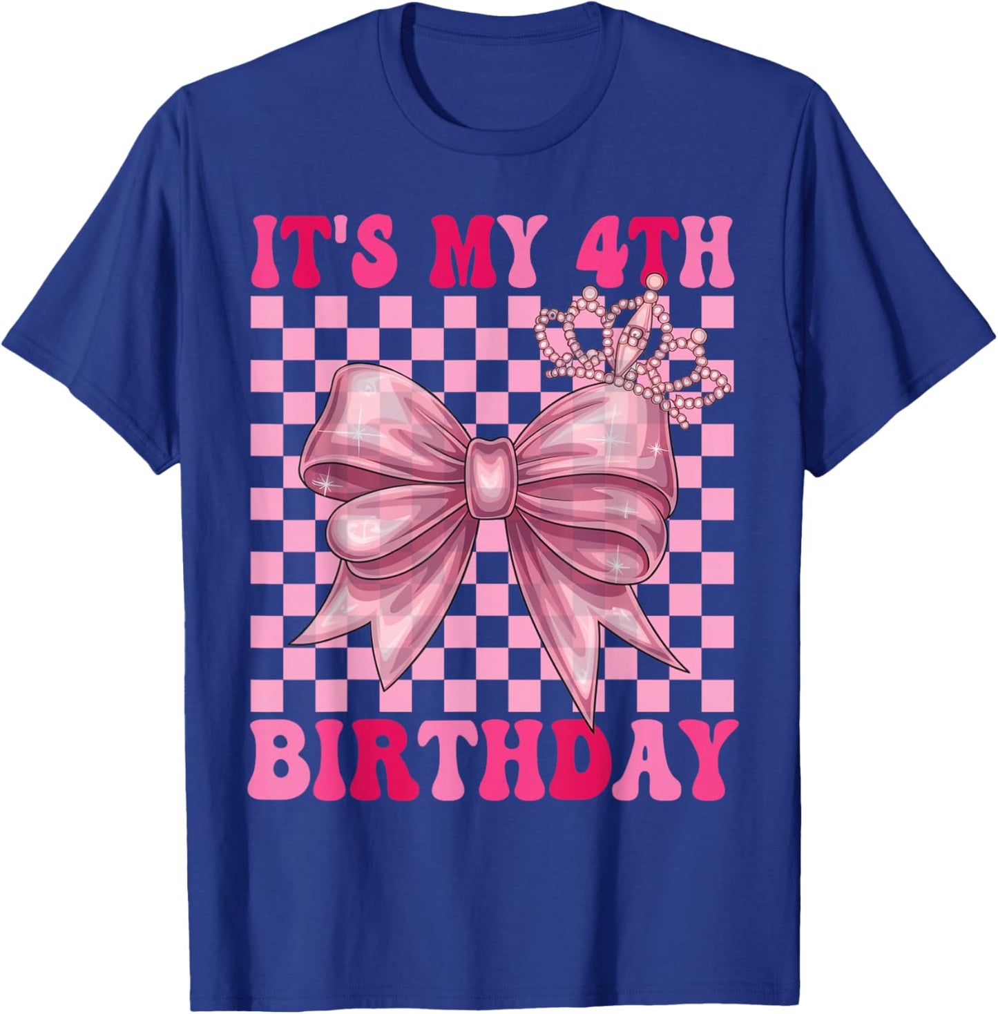 Its My 4th Birthday Girl Coquette Bow 4 Year Old Party Girl T-Shirt - T-Shirt | Royal