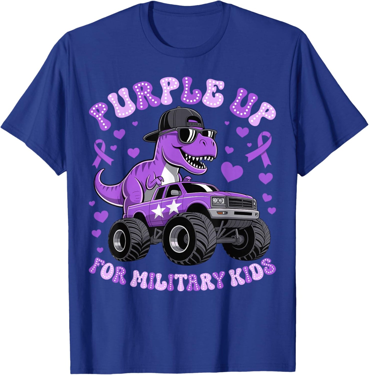 Purple Up Military Kids Military Child Month Monster Truck T-Shirt - T-Shirt | Royal