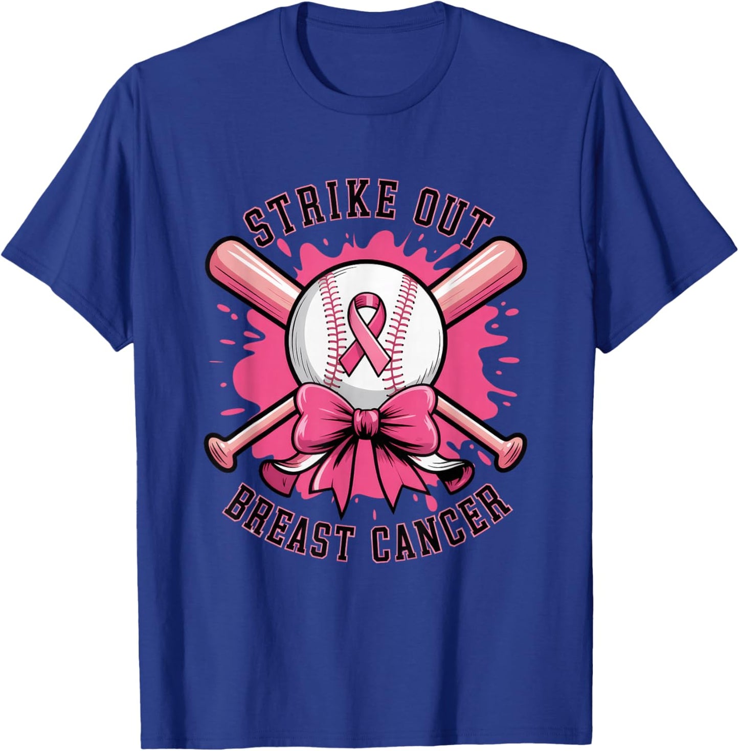 Strike Out Breast Cancer Baseball Pink T-Shirt - T-Shirt | Royal