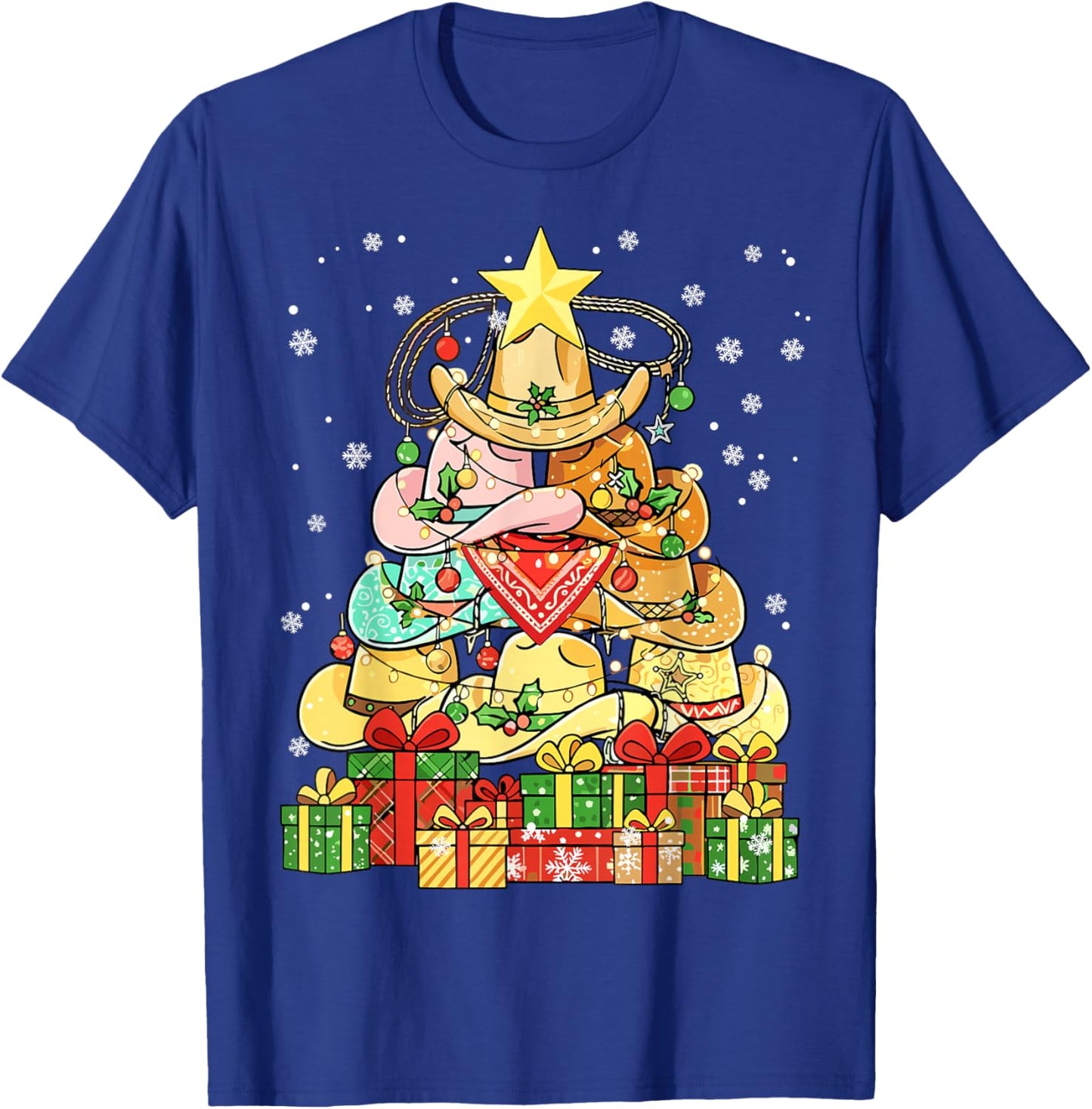Cowboy Hat Christmas Tree Western Xmas T-Shirt - T-Shirt | Royal