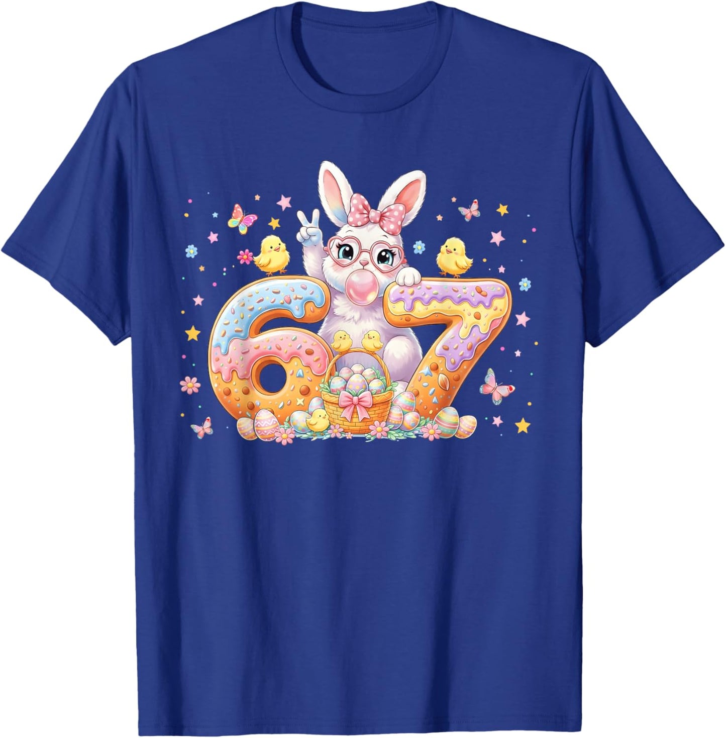 Easter Day 67 Cute Rabbit Bunny Six Seven Meme Bow Girl T-Shirt - T-Shirt | Royal