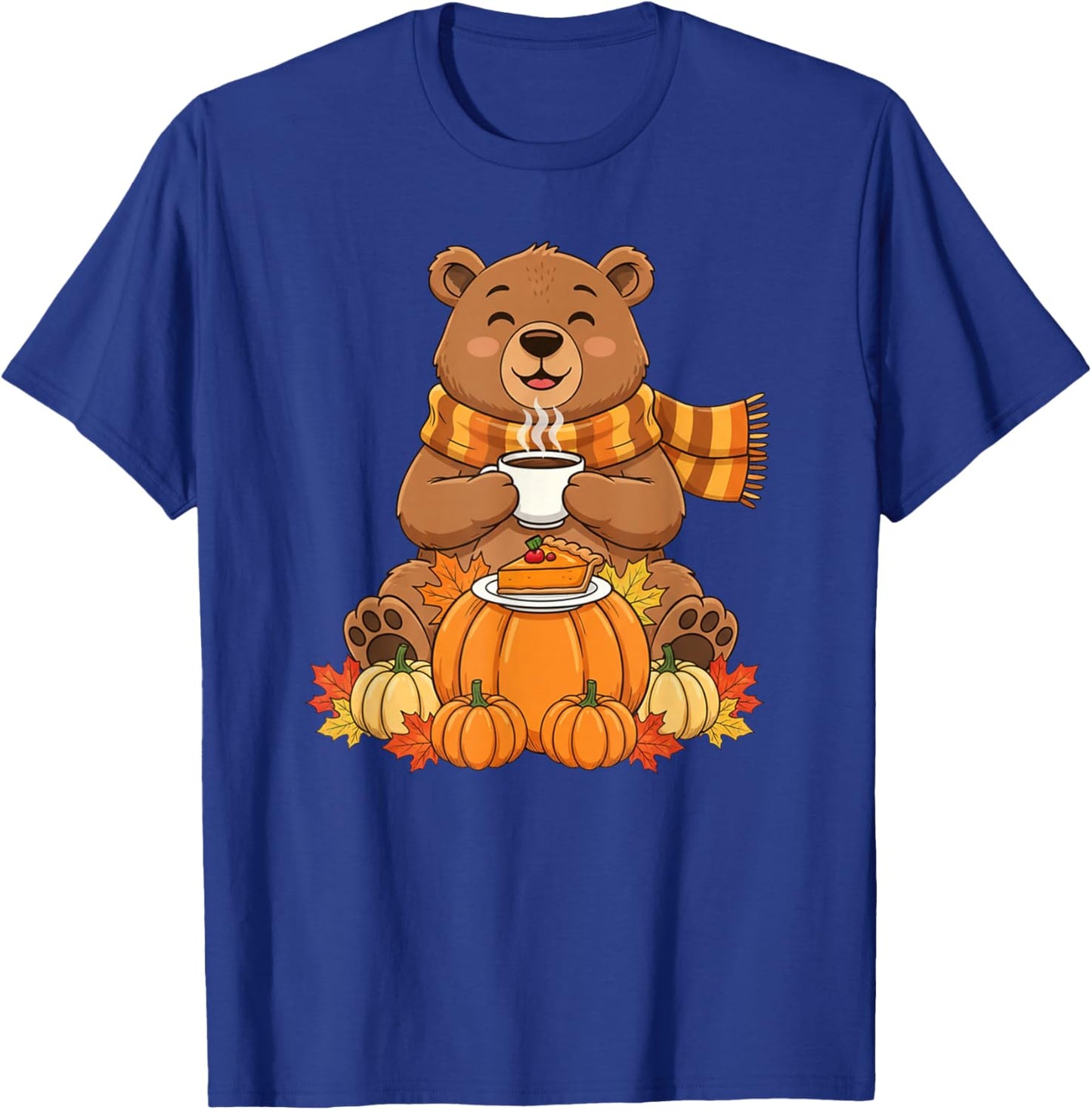 Funny Bear Coffee Autumn Thanksgiving Kids T-Shirt - T-Shirt | Royal