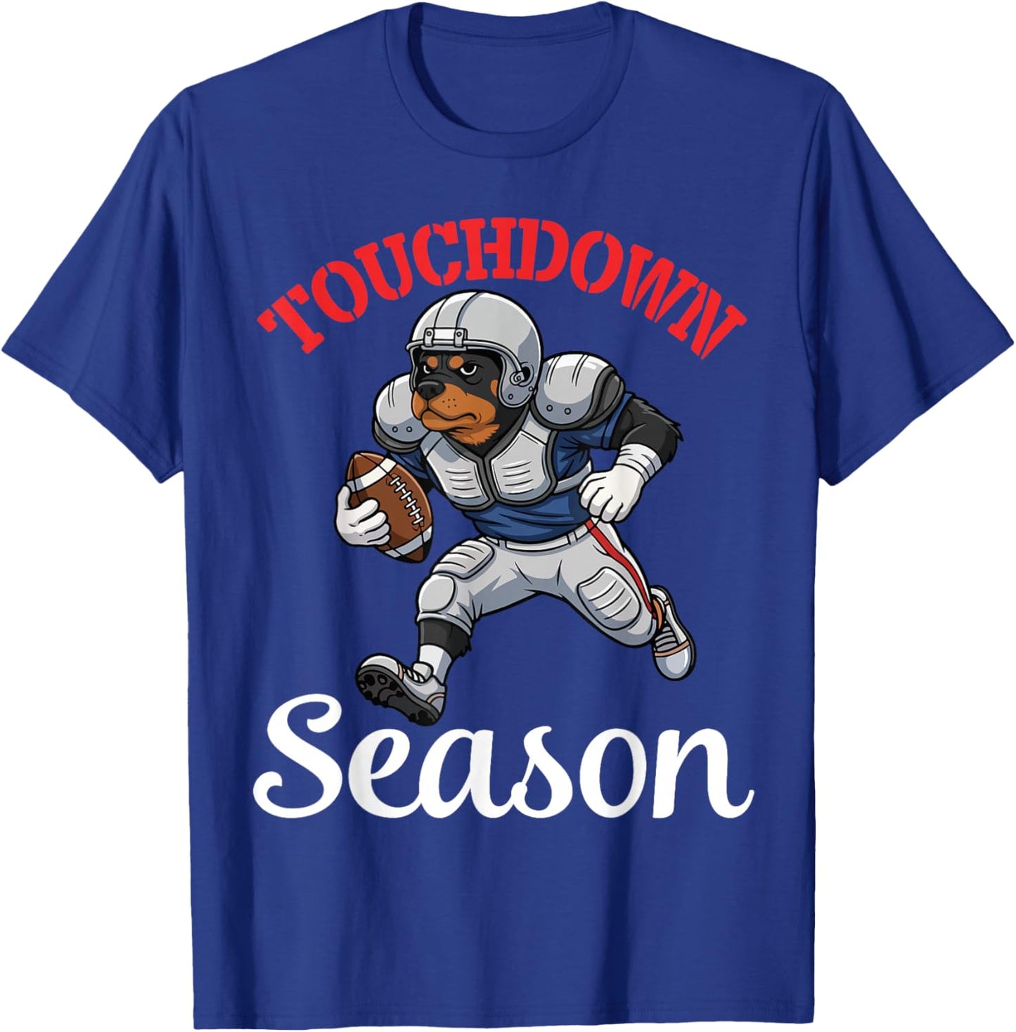 Rottweiler Playing Football Touchdown Season Player Dad Mom T-Shirt - T-Shirt | Royal