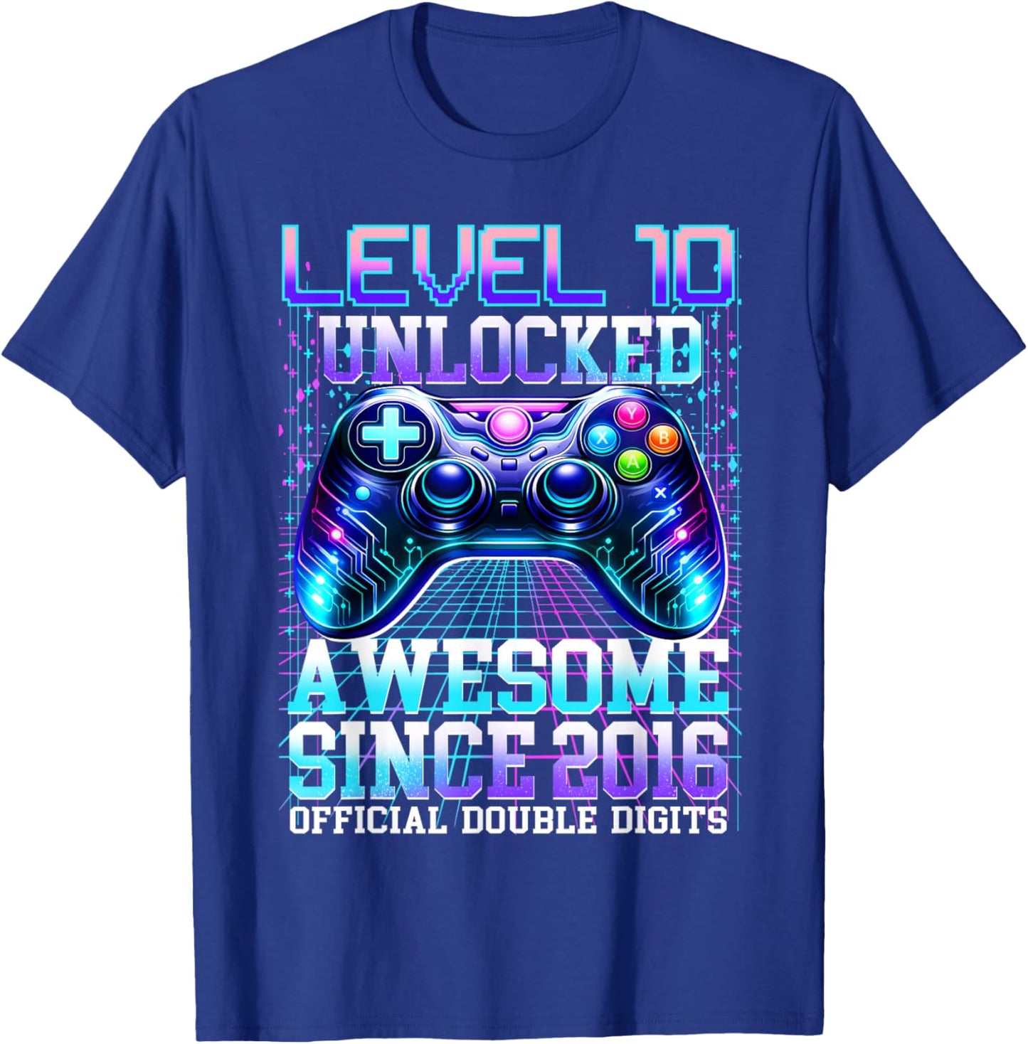 10th Birthday Boy Gamer Level 10 Unlocked 2016 Double Digits T-Shirt - T-Shirt | Royal