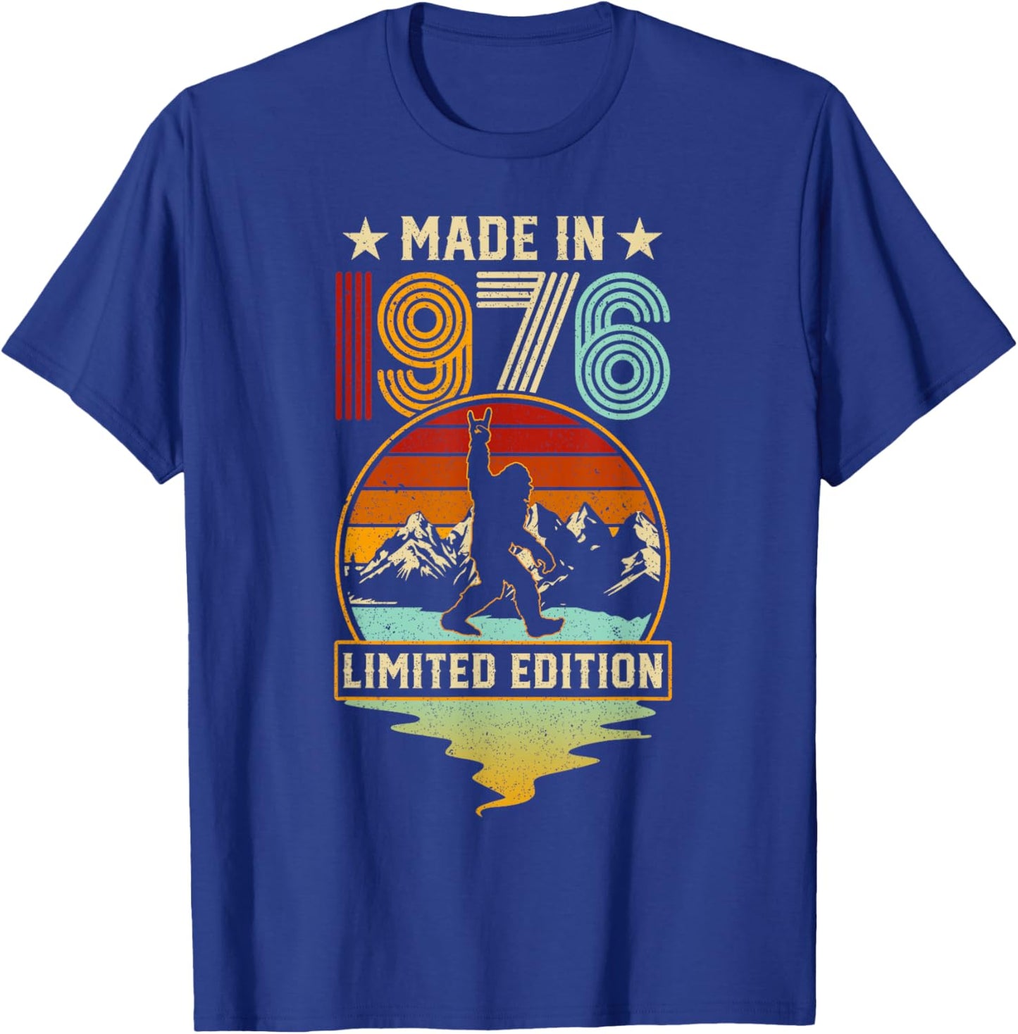 Retro 1976 50th Birthday Funny Bigfoot Adventure 50-Year-Old T-Shirt - T-Shirt | Royal