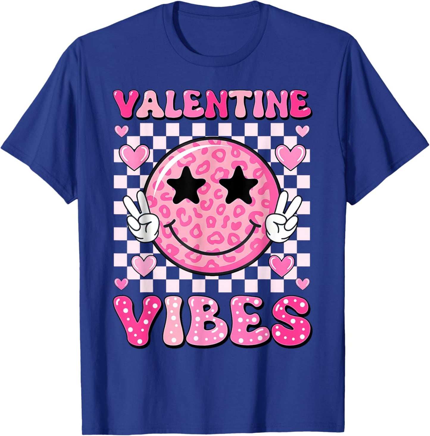 Groovy Valentine Vibes Cute Heart Happy Valentines Men Women T-Shirt - T-Shirt | Royal