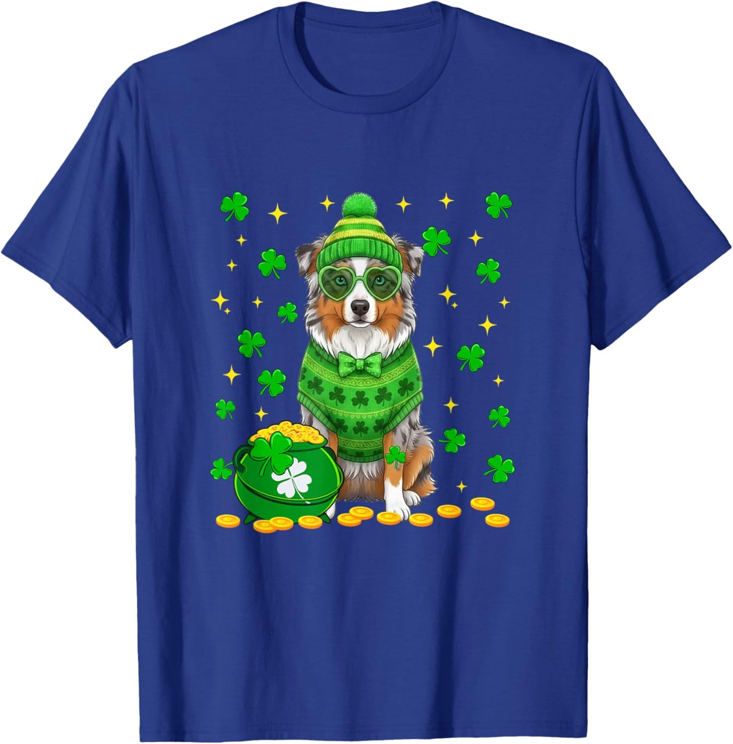 Aussie Sunglasses Shamrocks St. Patrick's Day Owner Kids T-Shirt - T-Shirt | Royal