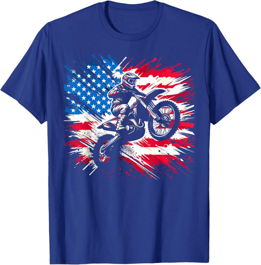 Dirtbike Motocross USA Flag T-Shirt - T-Shirt | Royal