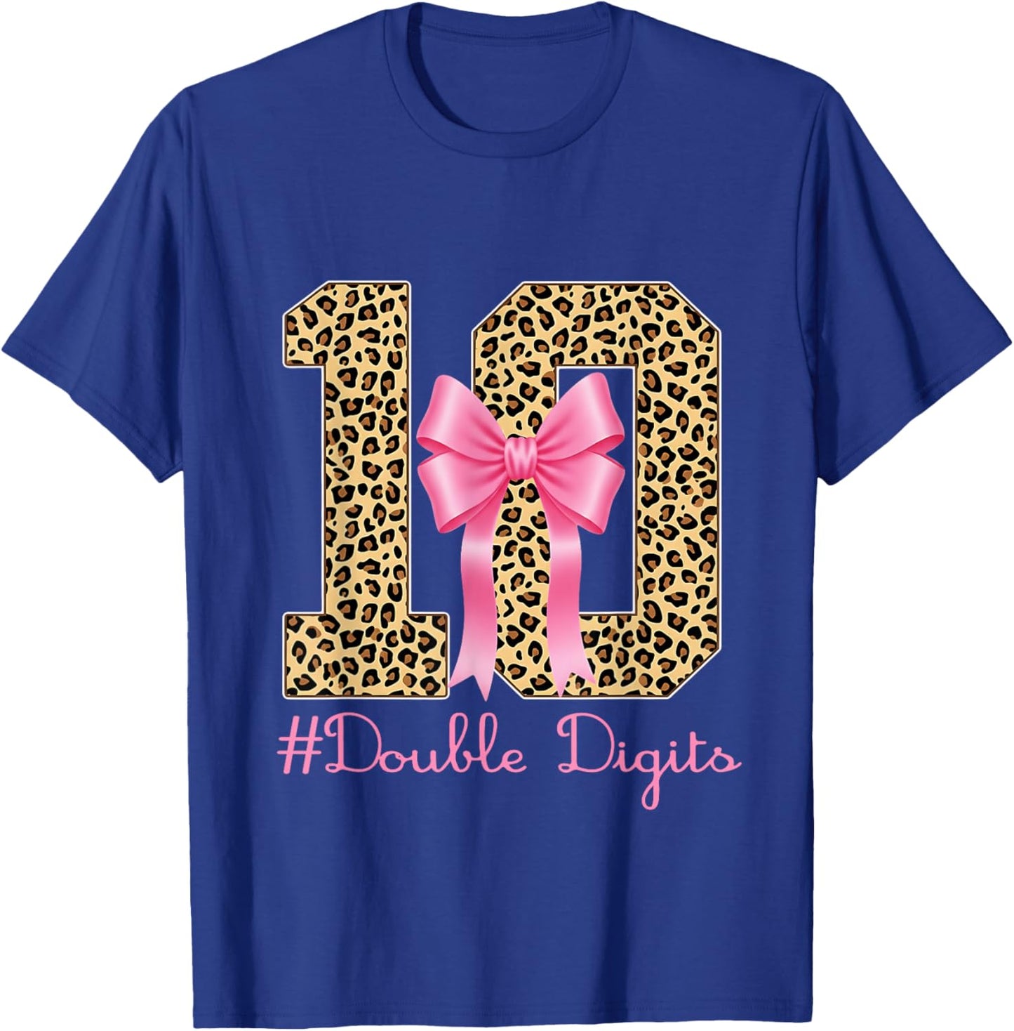 10th Birthday Double Digits Girl Coquette Bow Leopard 10year T-Shirt - T-Shirt | Royal