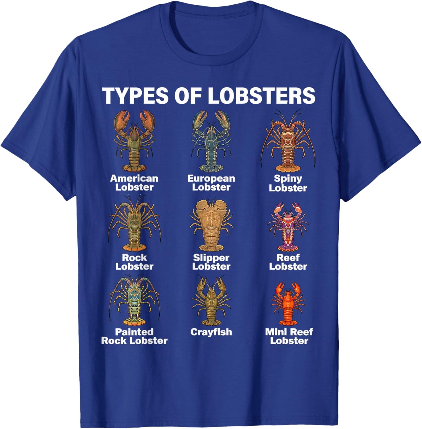 Types of Lobsters, Lobster Species Chart T-Shirt - T-Shirt | Royal