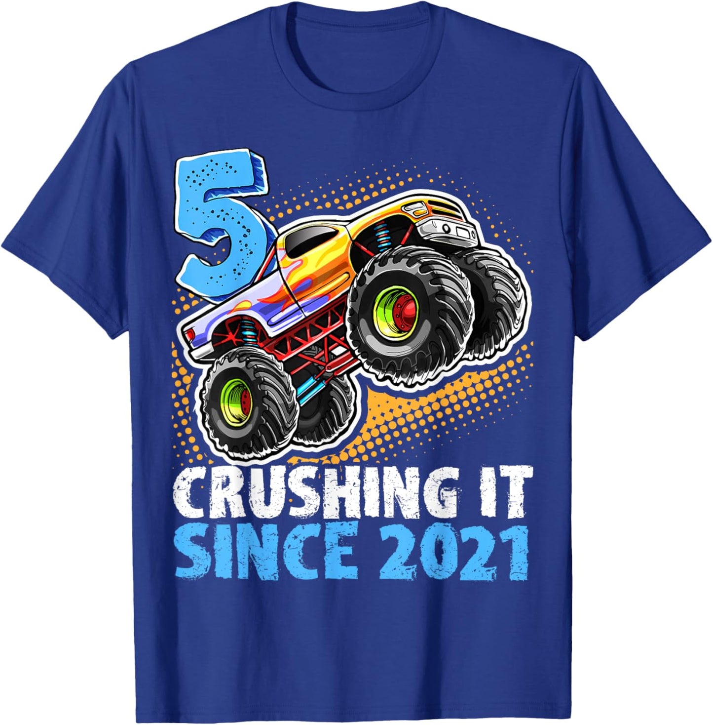 Birthday Monster Truck 5 Year Old Boys 5th Party Born 2021 T-Shirt - T-Shirt | Royal