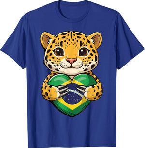 Brazil Flag Leopard Brazilian Roots Brasilian Pride Brasil T-Shirt - T-Shirt | Royal
