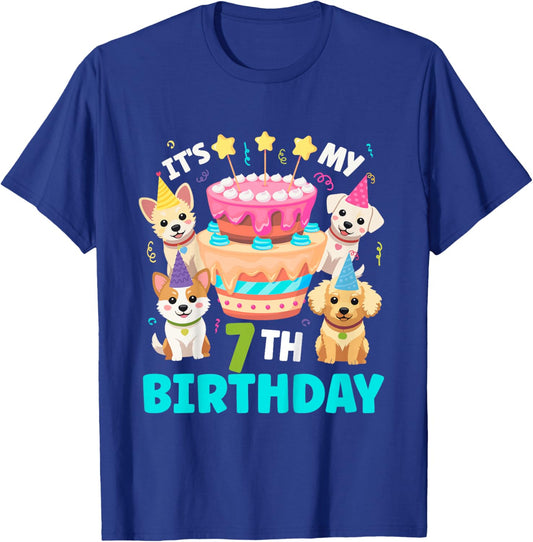 7th Dog Birthday Party Seven Year Old Puppy Birthday T-Shirt - T-Shirt | Royal