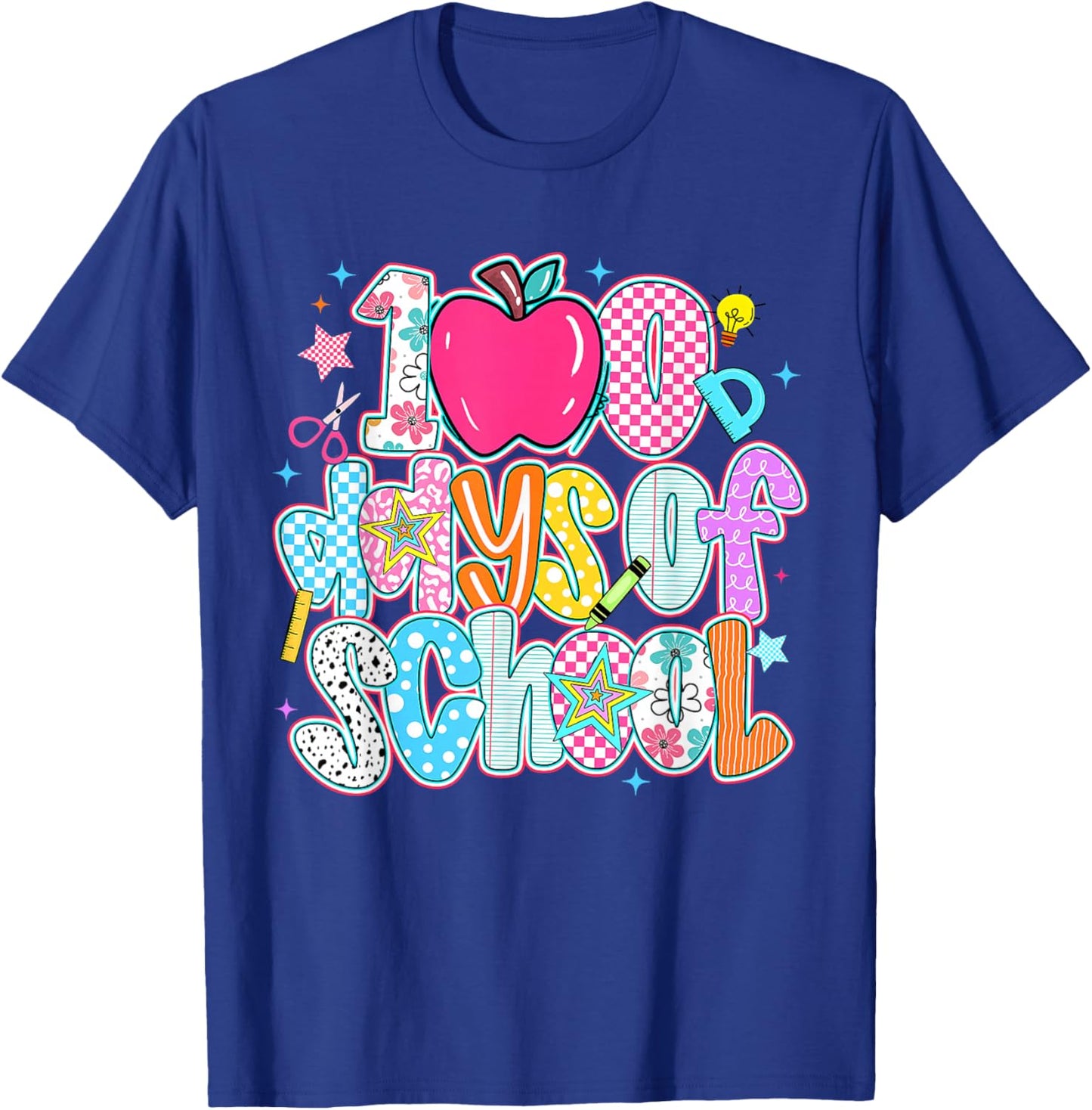 Preppy 100 Days of School Girl Cute 100th Day of School Kids T-Shirt - T-Shirt | Royal