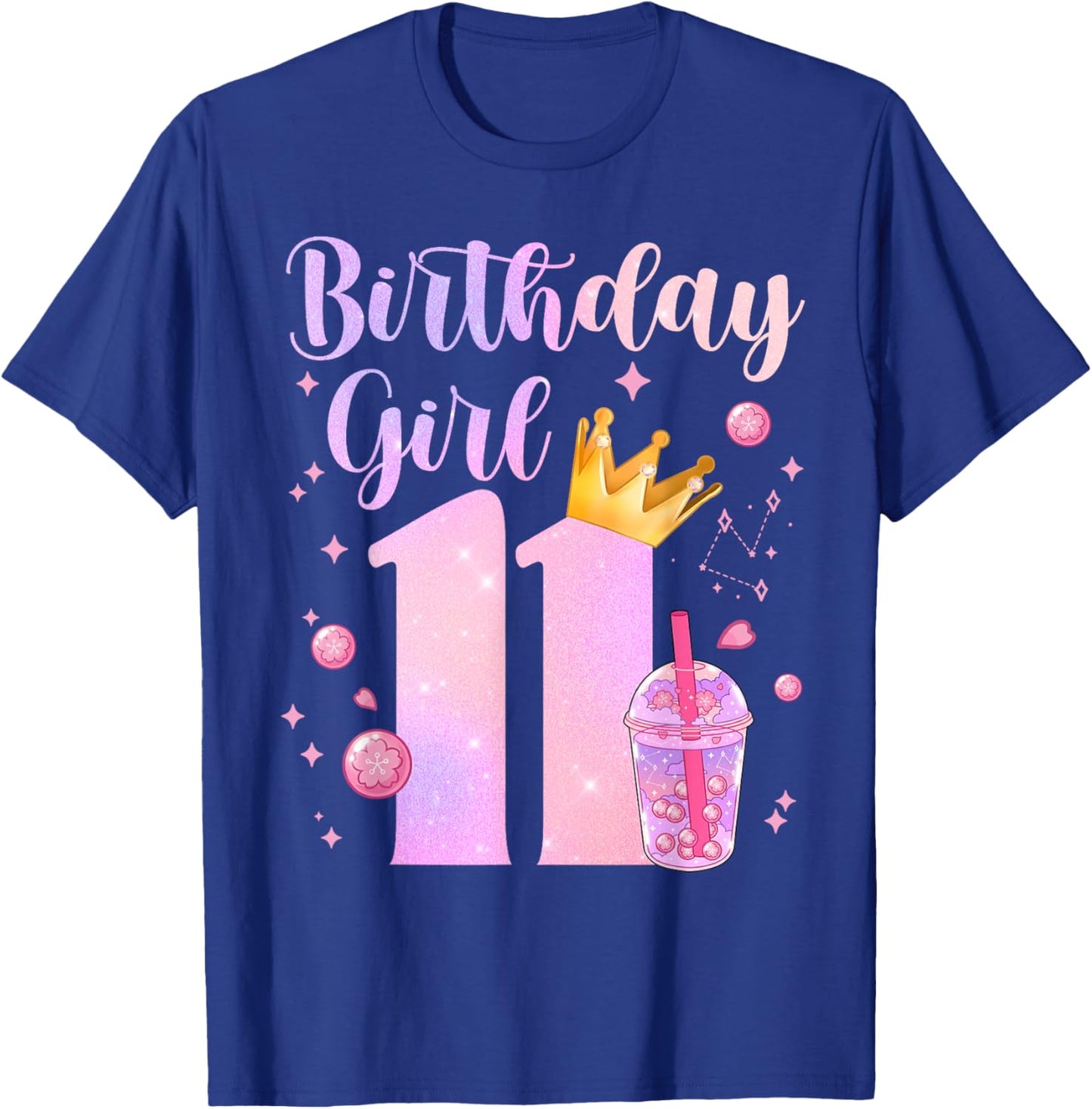 Birthday Girl 11 Yrs Old Boba Tea Theme Party 11th Bday Kids T-Shirt - T-Shirt | Royal