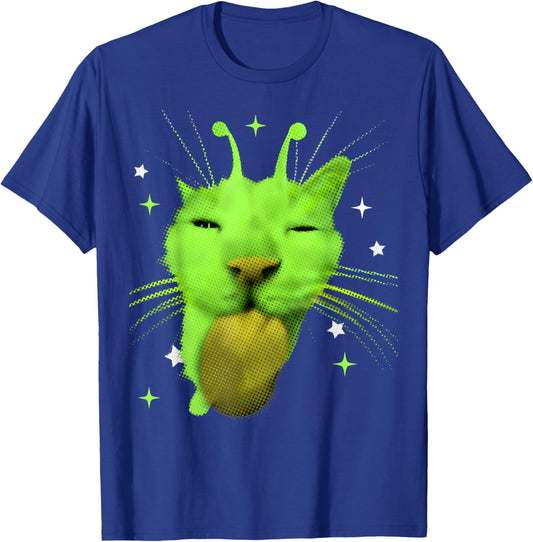 Y2K Alien Cat Meme UFO Retro Silly Cats Lover Vintage 90s T-Shirt - T-Shirt | Royal