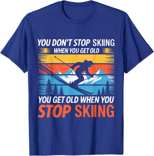 Retro Vintage Skiing Skier Mountain Winter Snow Alpine T-Shirt - T-Shirt | Royal