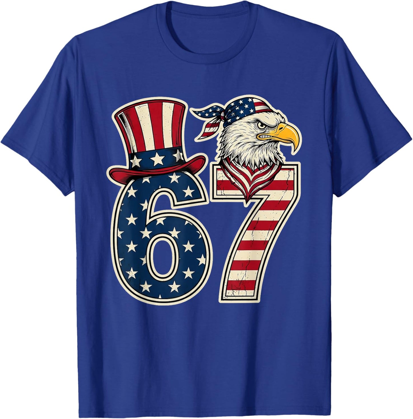 Funny 67 Six Seven Eagle 4th of July Meme USA Flag Vintage T-Shirt - T-Shirt | Royal