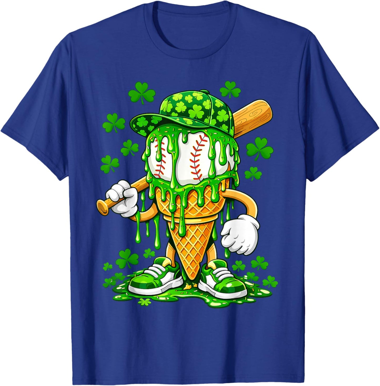 St Patricks Day Baseball Ice Cream Drip Shamrock Kids Boys T-Shirt - T-Shirt | Royal