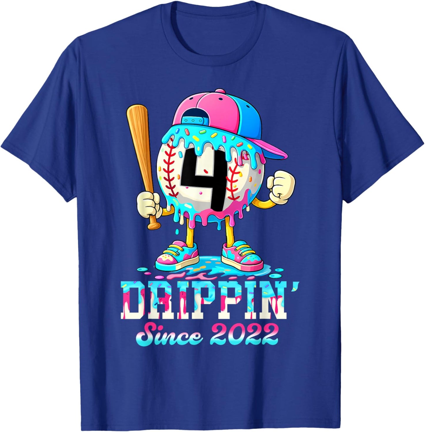 Baseball 4 Years Old Since 2022 Ice Cream 4th Birthday Boys T-Shirt - T-Shirt | Royal