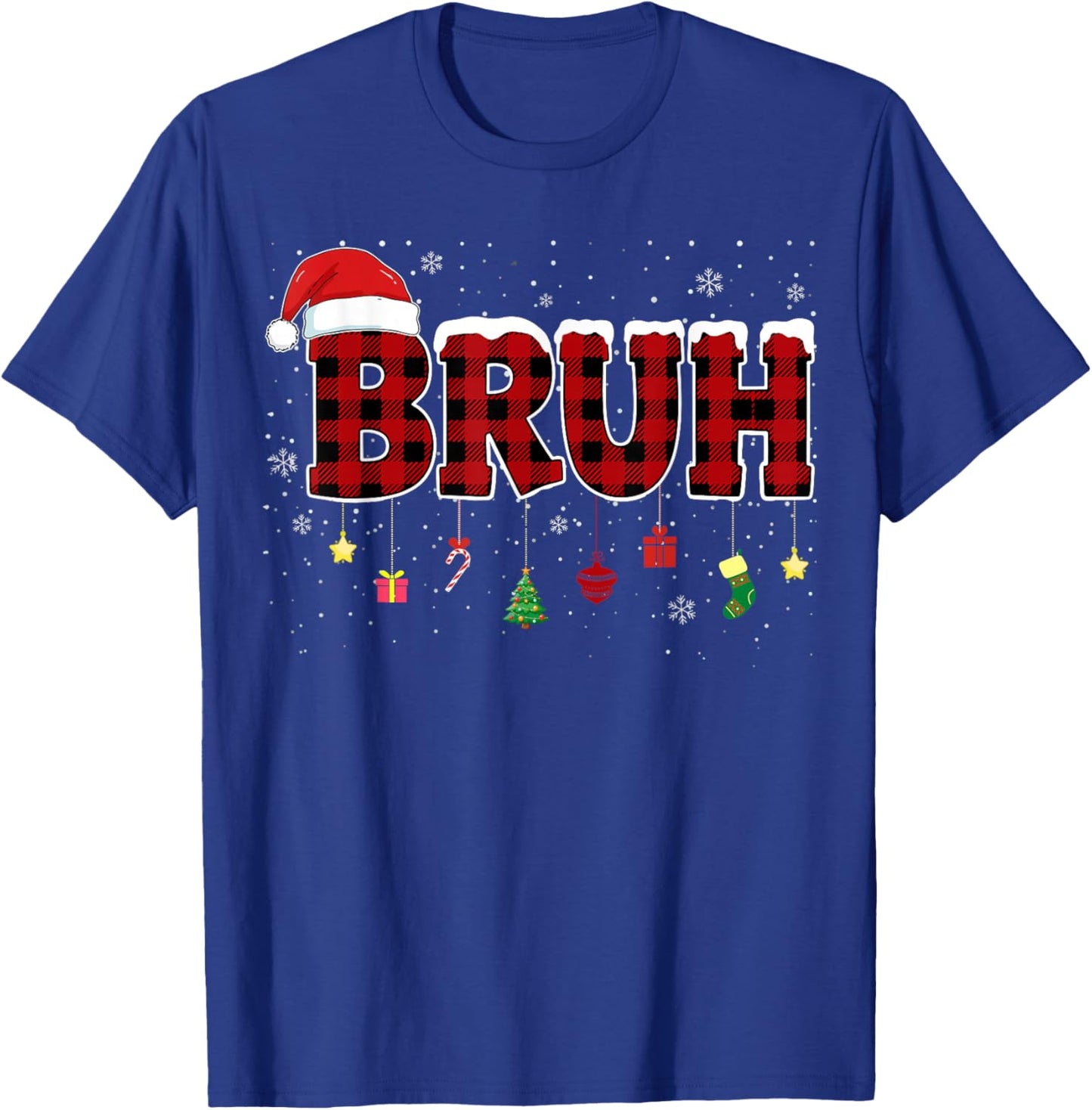 Bruh Funny Christmas Red Plaid Teens Boys Kids Xmas Pajamas T-Shirt - T-Shirt | Royal