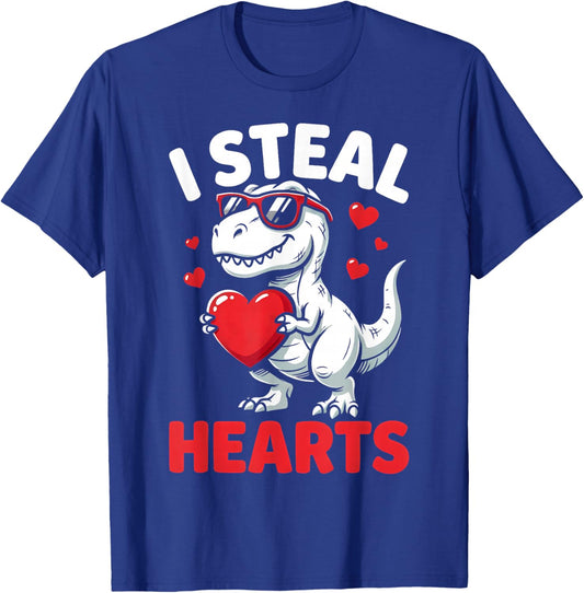I Steal Hearts Trex Dinosaur Valentines Day Toddler Boys T-Shirt - T-Shirt | Royal