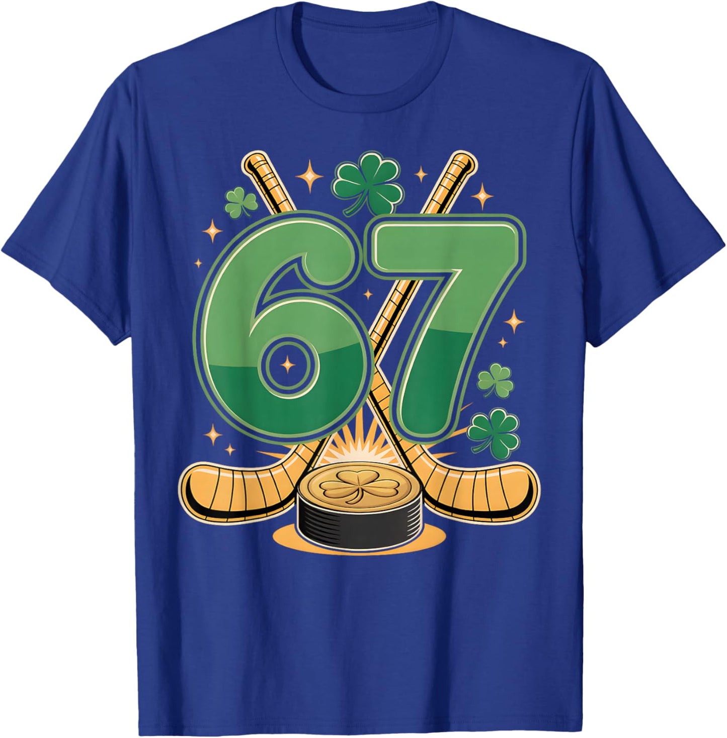 St Patricks Day Number 67 Hockey Lucky Shamrock Clover T-Shirt - T-Shirt | Royal
