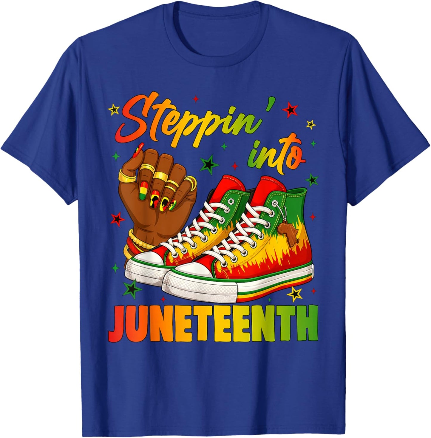 Steppin' Into Juneteenth Black History Month Black Sneakers T-Shirt - T-Shirt | Royal