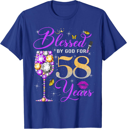 Blessed by God for 58 Years Old Women 58th Birthday Queen T-Shirt - T-Shirt | Royal