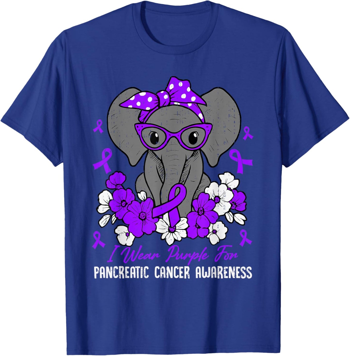 Pancreatic Cancer Awareness Elephant Ribbon Purple Support T-Shirt - T-Shirt | Royal