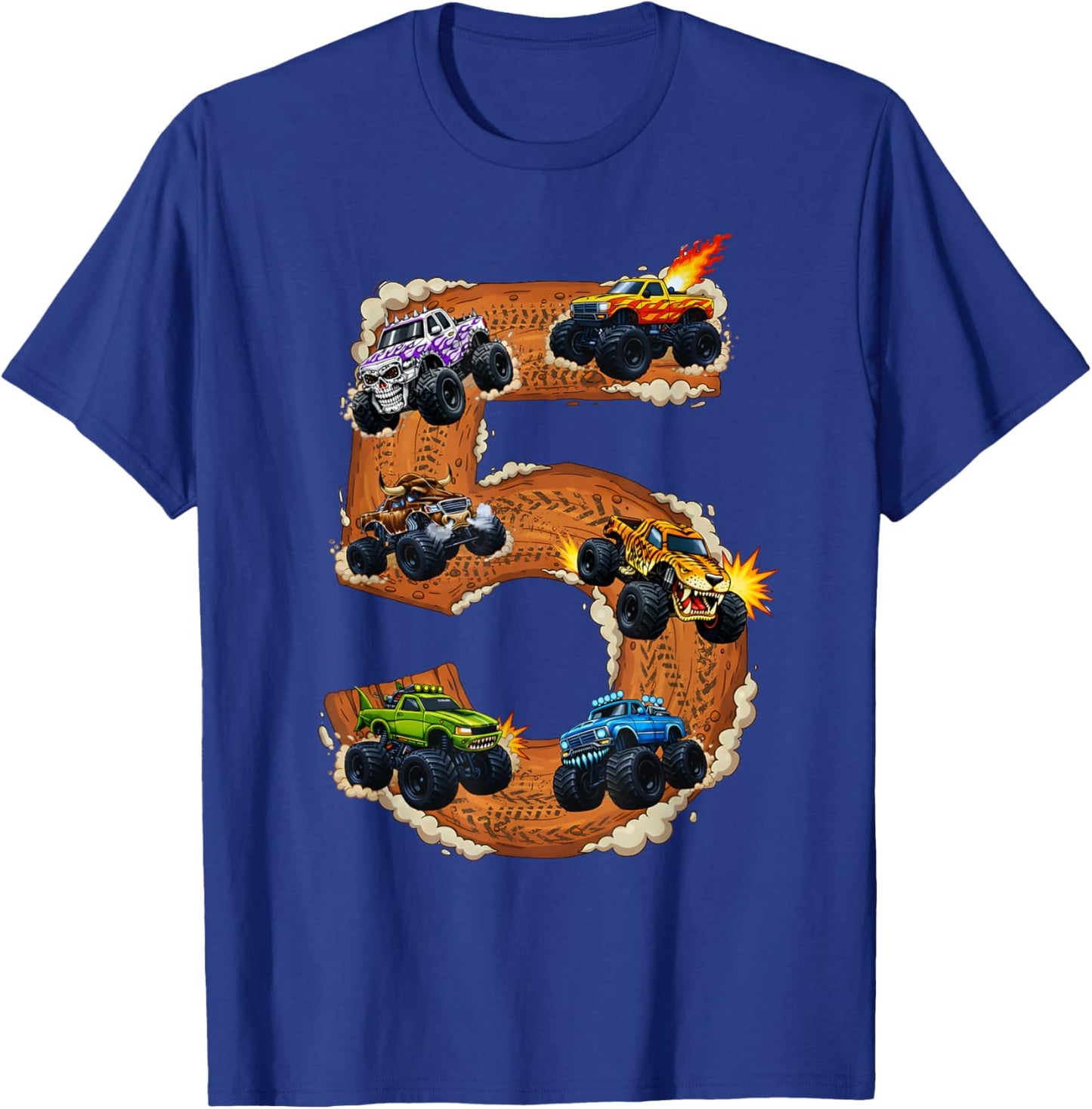 5 Year Old Monster Truck Boy Toddler 5th Birthday Party T-Shirt - T-Shirt | Royal