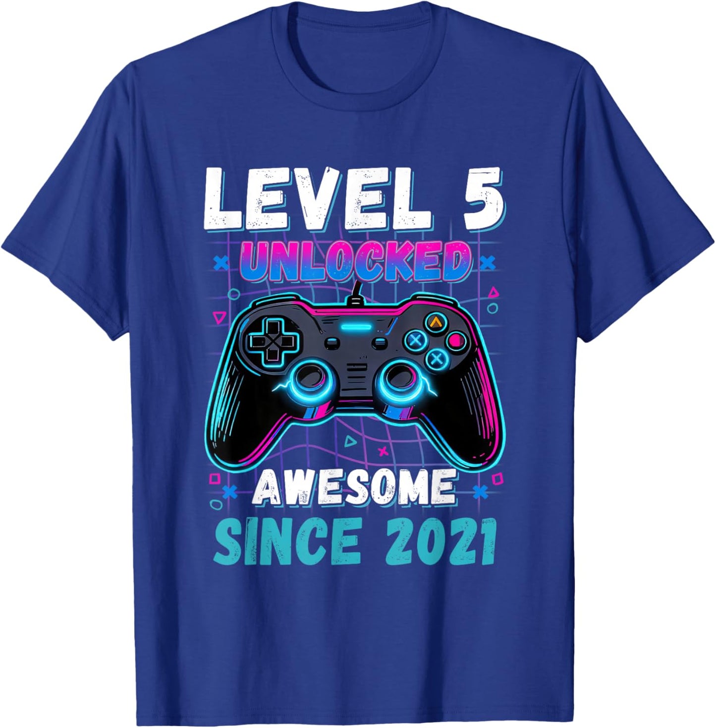 Level 5 Unlocked Awesome Since 2021 Fifth 5th Birthday Boys T-Shirt - T-Shirt | Royal