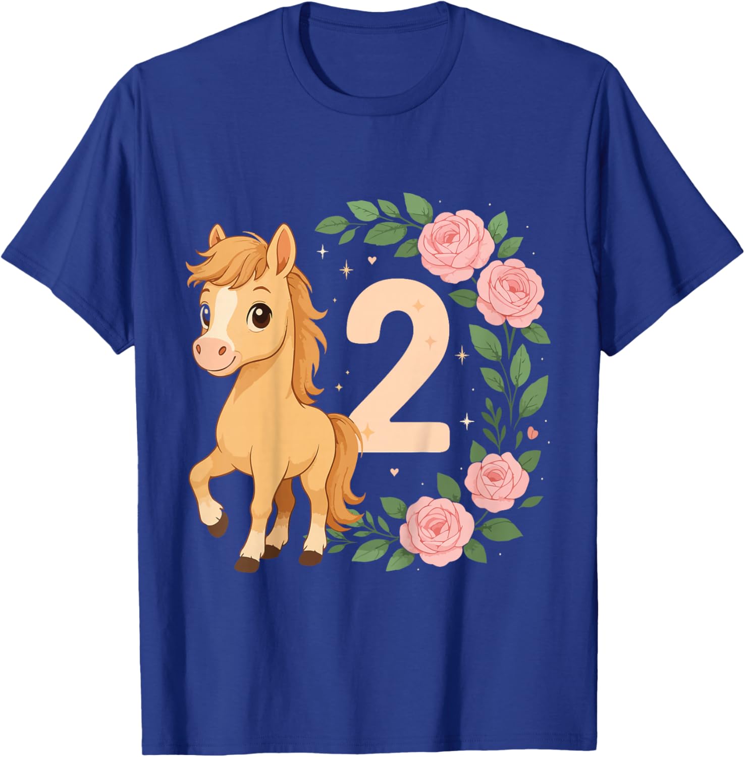 2nd Birthday Girl Pony Horse Flowers 2 Years Old T-Shirt - T-Shirt | Royal