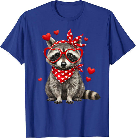Cute Raccoon Sunglasses Hearts Bow Valentines Day Women T-Shirt - T-Shirt | Royal