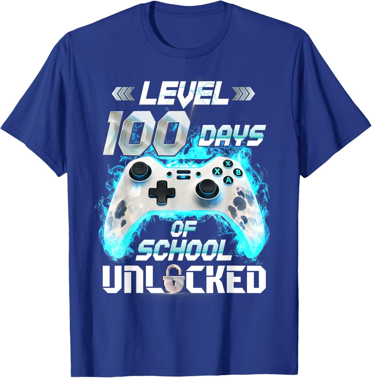Level 100 Days of School Unlocked Video Gamer T-Shirt - T-Shirt | Royal