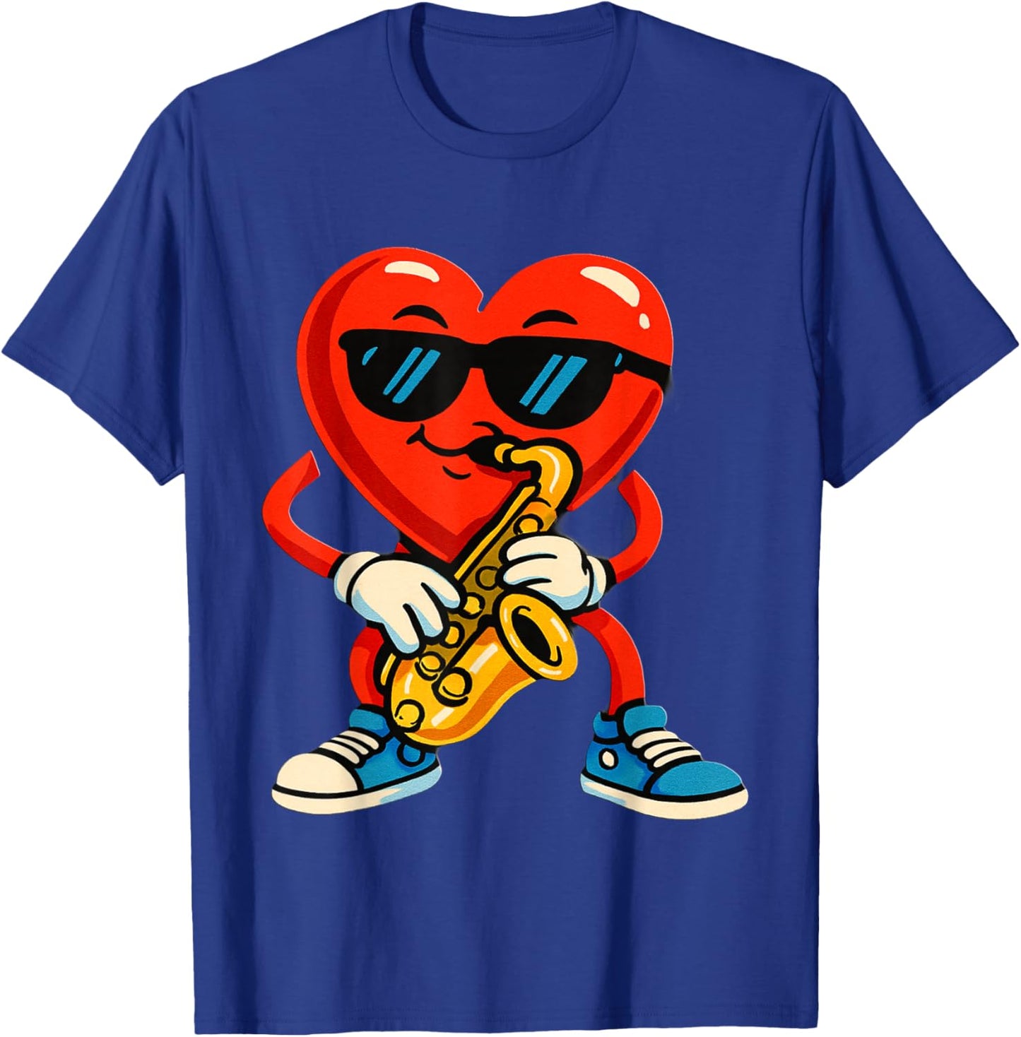 A Fun Cartoon RED Heart Playing Saxophone T-Shirt - T-Shirt | Royal