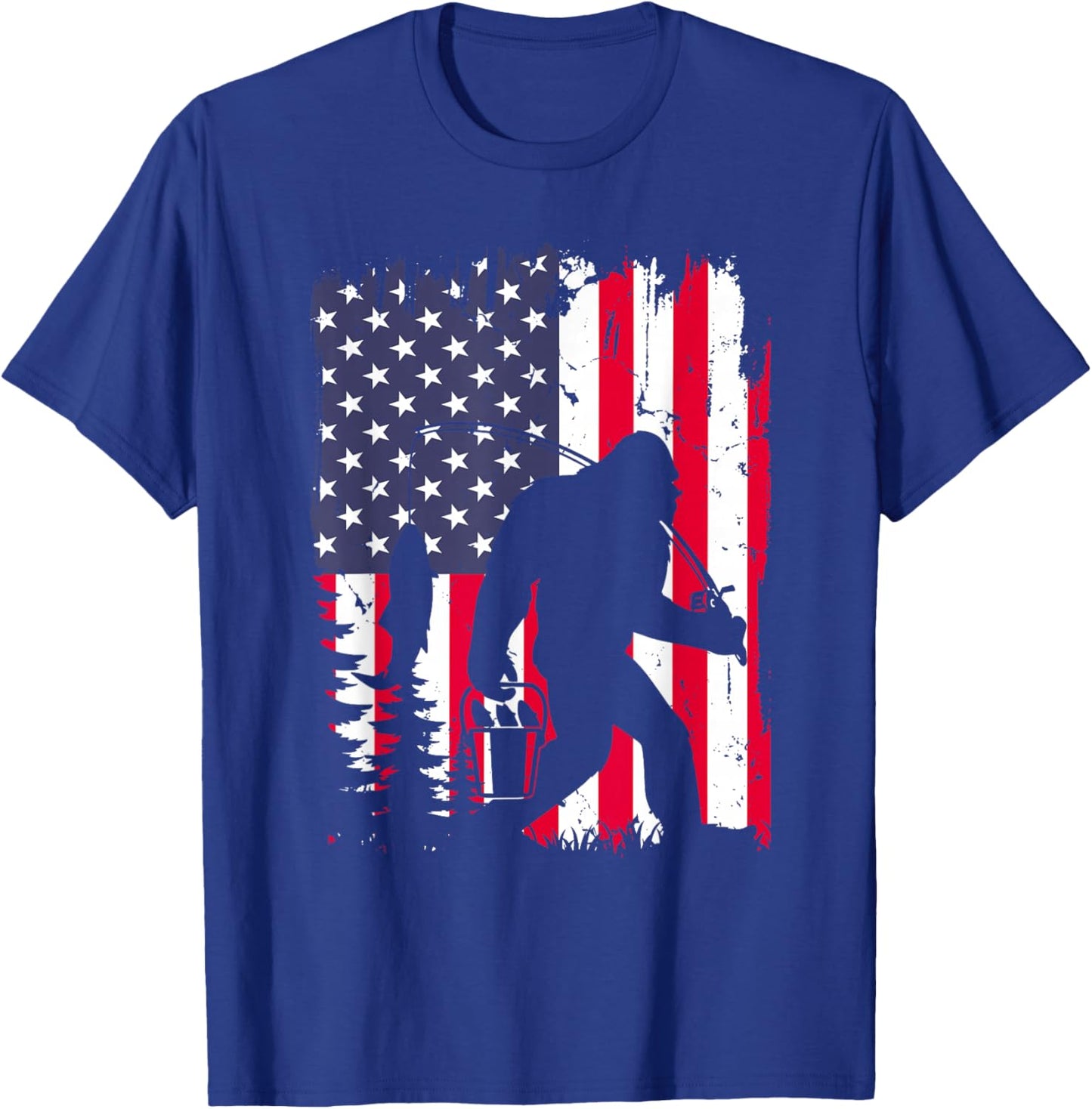 Funny Bigfoot Fishing American Flag USA Sasquatch Gift T-Shirt - T-Shirt | Royal