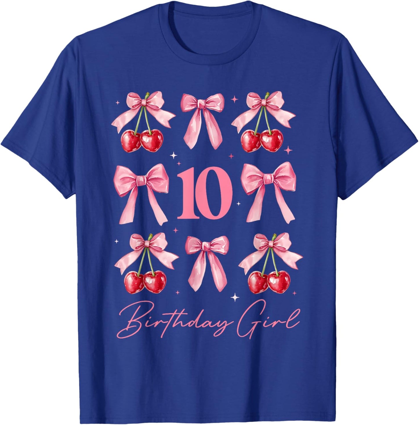 Birthday Girl 10th Birthday Cherry Coquette Bow 10 Year Old T-Shirt - T-Shirt | Royal