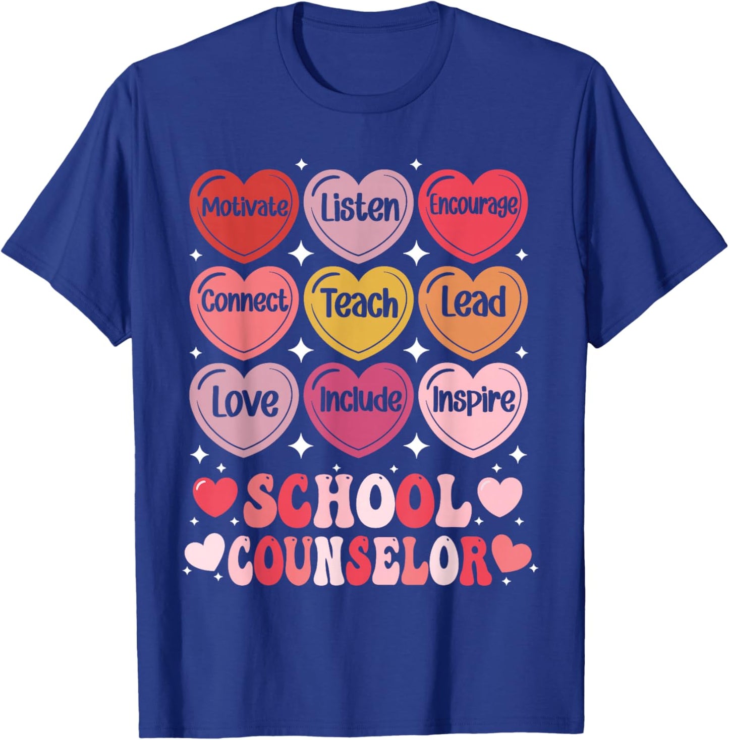 School Counselor Valentine's Day Counseling Positive Hearts T-Shirt - T-Shirt | Royal