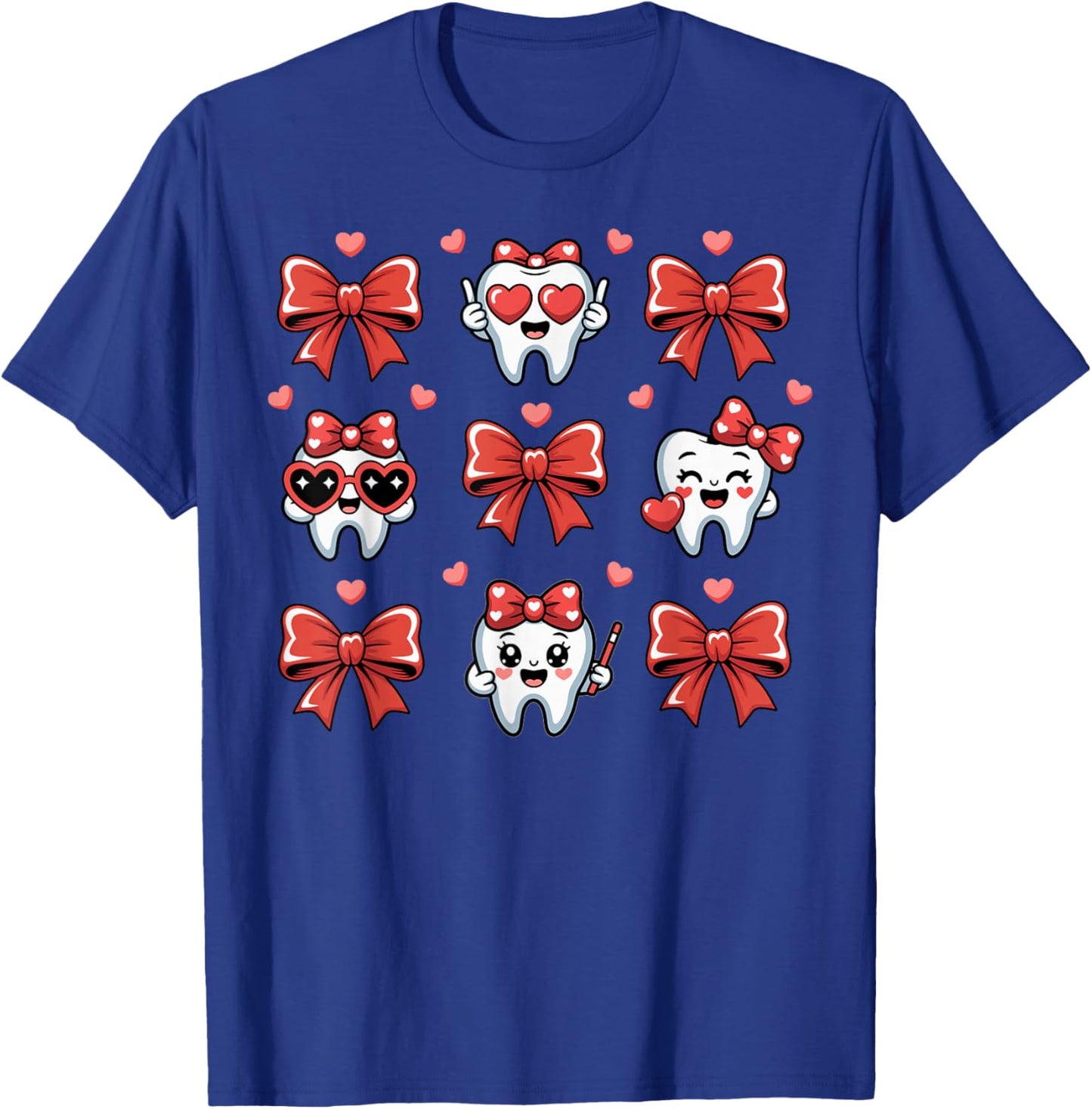 Dental Valentines Day Teeth Coquette Bow Women Girls Kids T-Shirt - T-Shirt | Royal