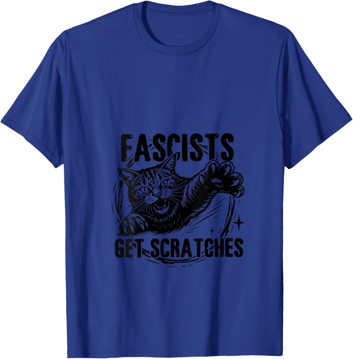 Women's Vintage Black Cats Against Fascists Get Scratches V-Neck T-Shirt - T-Shirt | Royal
