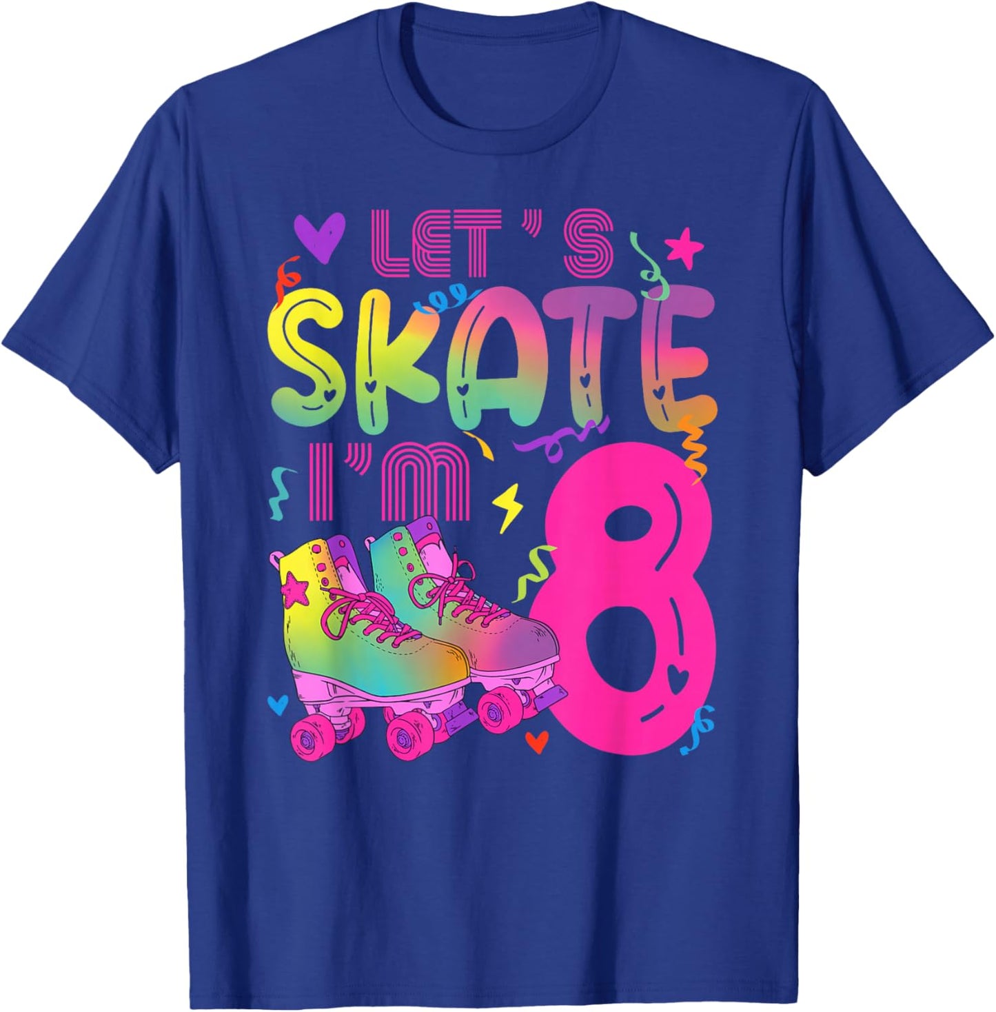 8th Roller Skate Birthday 8 Year Old Roller Skating Girl T-Shirt - T-Shirt | Royal
